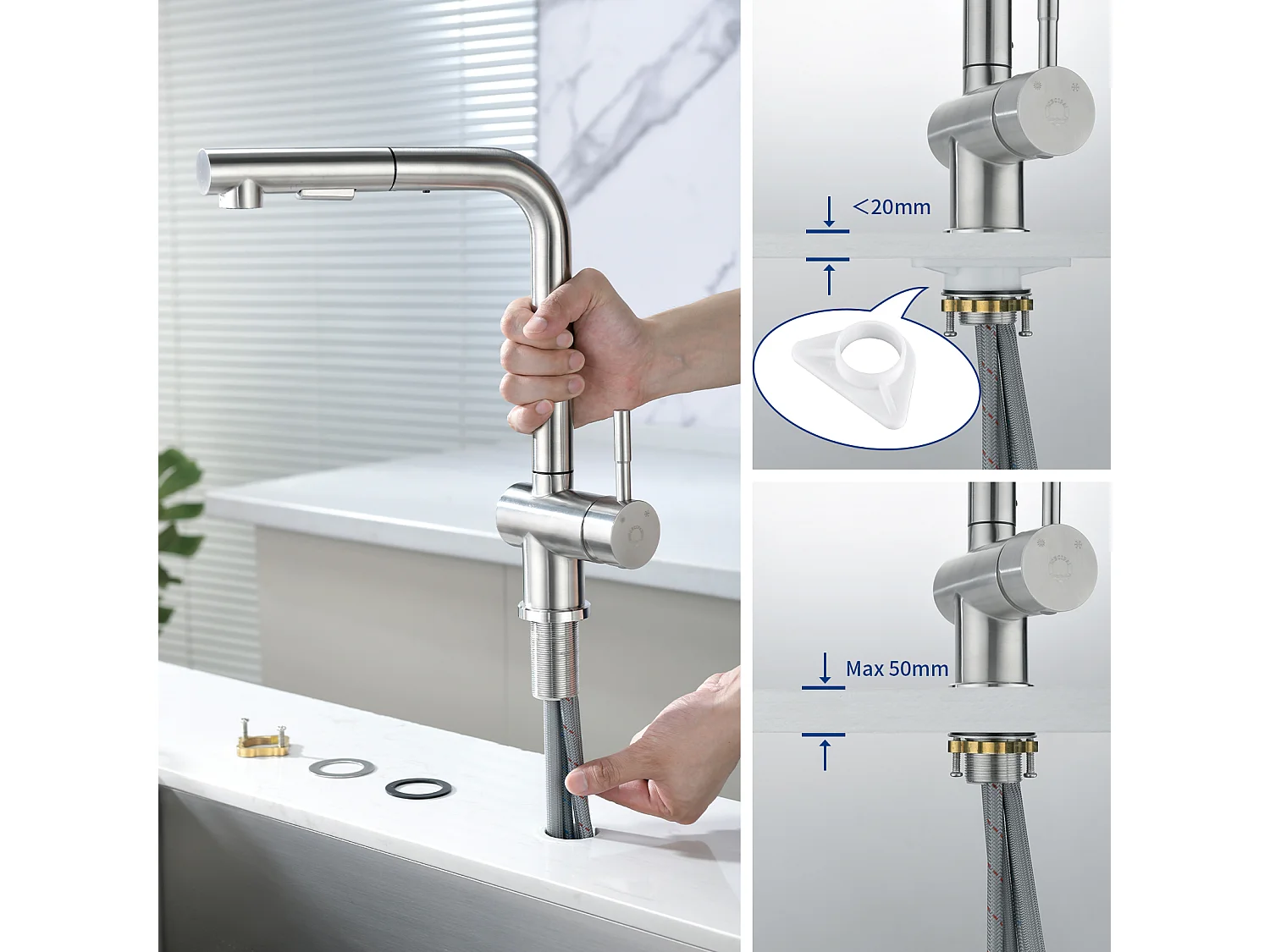 Cecipa max Miscelatore Cucina con Doccia Estraibile, Miscelatore 2 Getti, Miscelatore Lavello con Getto Estraibile, Spazzolato, Modello EU