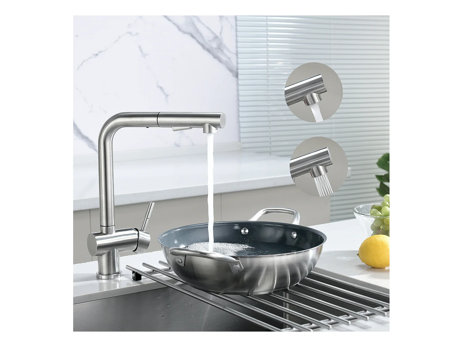 Cecipa max Mitigeur Cuisine Avec Douchette Extractible, Mitigeur à 2 Modes de Pulvérisat, Mitigeur Evier Avec Barboteur Démotable, Brossé,EU Modèle