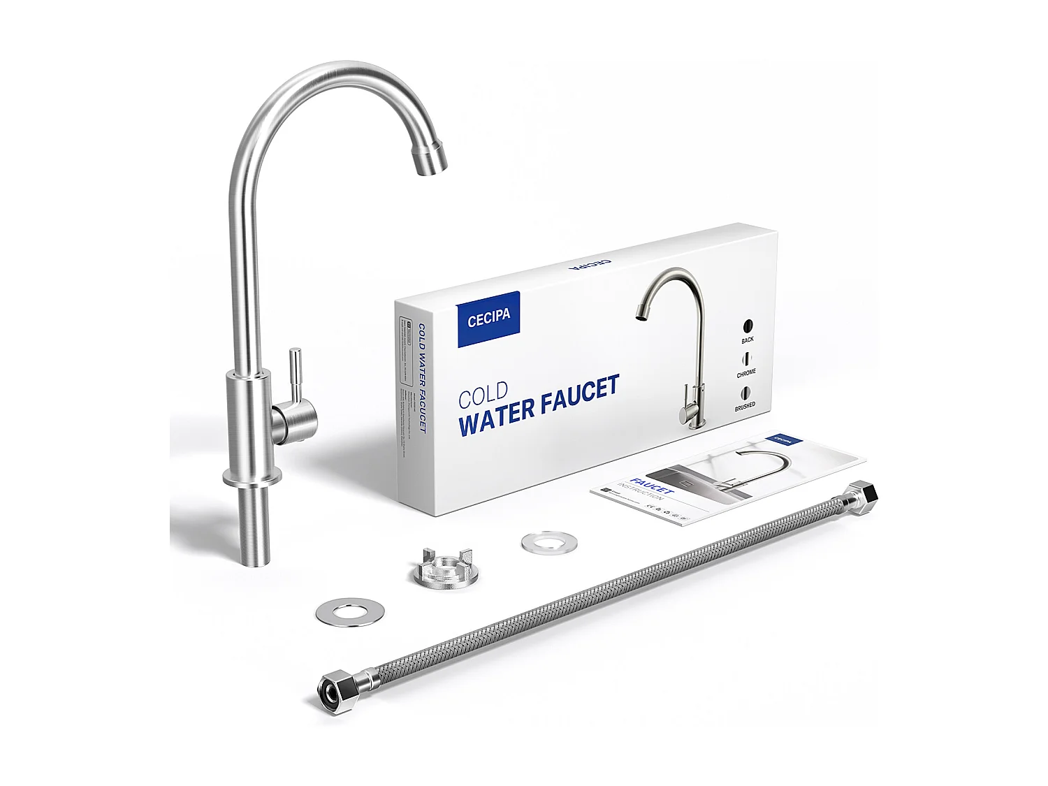 Cecipa max Robinet Cuisine Robinet d'eau Froide Brossé Mitigeur de Evier Rotatif à 360°,EU Modèle