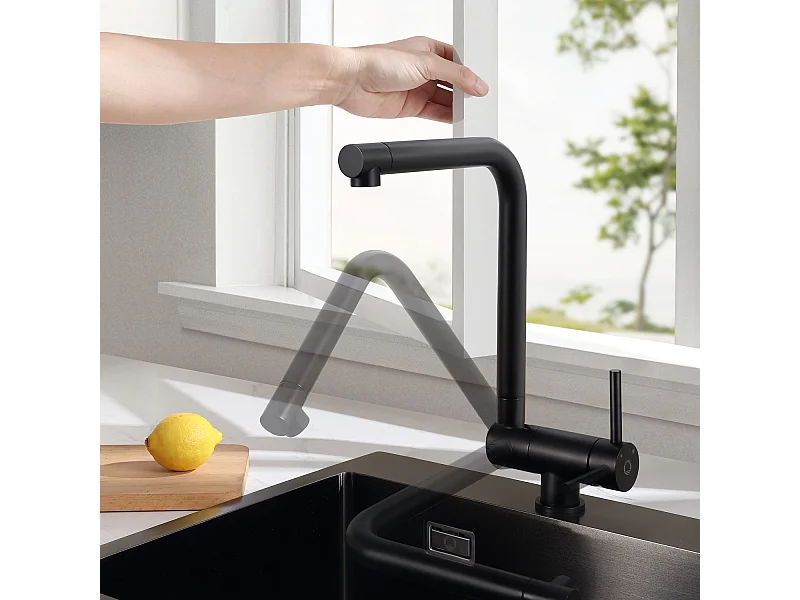 Cecipa max Mitigeur Cuisine Rabattable Noir Robinet Cuisine Pliable Eau Chaude Froide Robinetterie contre Fenêtre avec barboteur démotable,EU Modèle