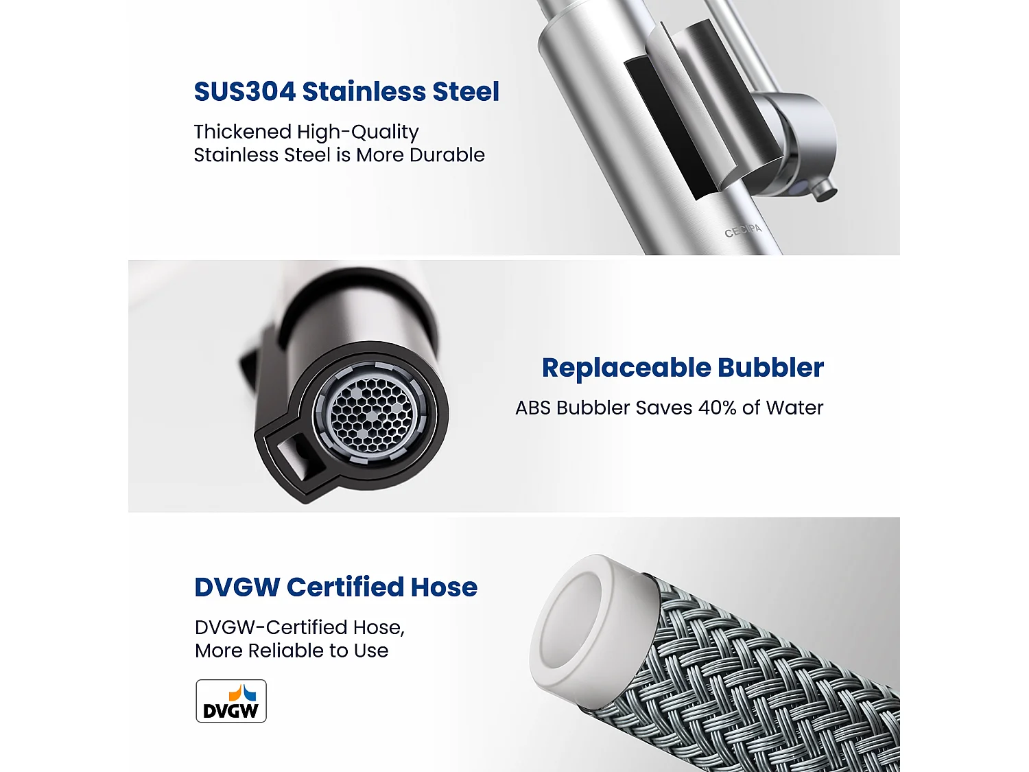 Cecipa max Mitigeur Cuisine Avec Douchette Extractible - Robinet de Cuisine  à 2 Modes de Pulvérisat - Mitigeur Evier Avec Brossé,EU Modèle