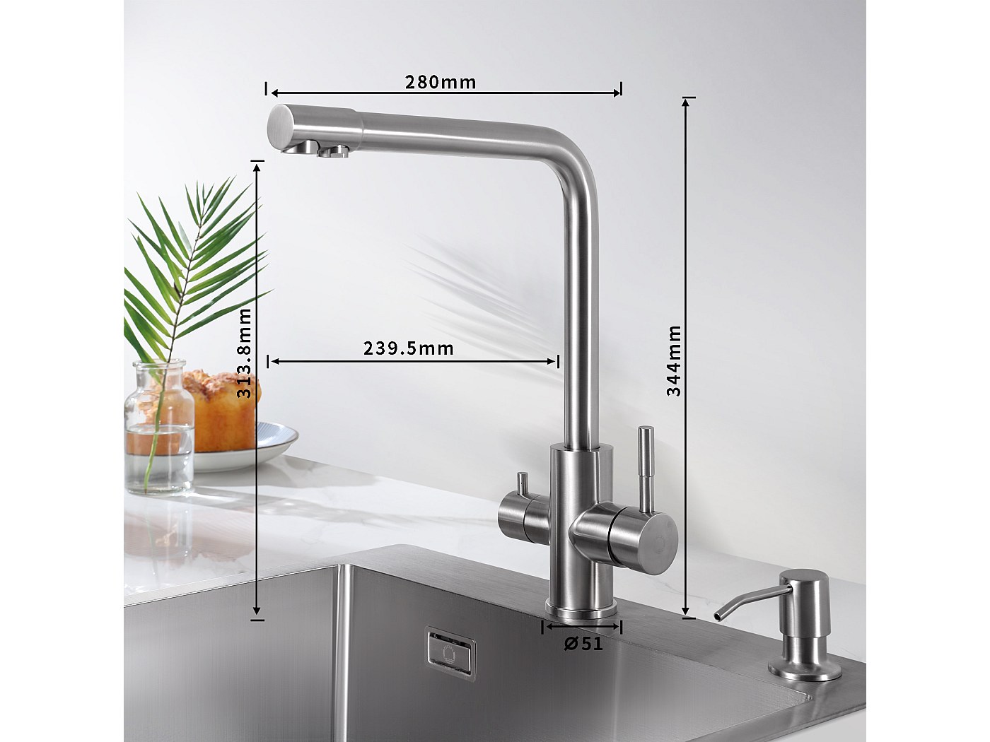 Cecipa Max Keukenmixer Waterzuiveraar Voor Warm/koud Water En Gefilterd Water Keukenkraan Voor Osmosesysteem Geborsteld Eu Model