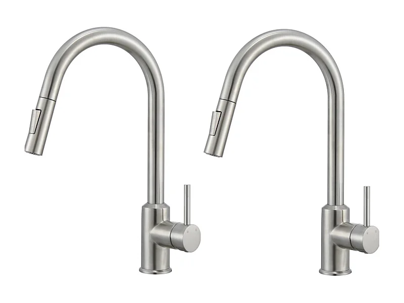 2PCS Mitigeur de Cuisine avec Douchette Extractible - Rotatif à 360 ° en Acier Inoxydable Brossé Mitigeur Cuisine d'Évier - 2 modes de sortie d'eau