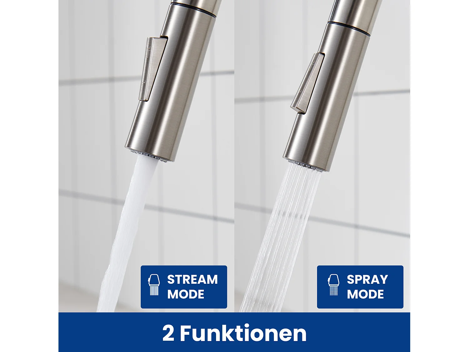 2PCS Mitigeur de Cuisine avec Douchette Extractible - Rotatif à 360 ° en Acier Inoxydable Brossé Mitigeur Cuisine d'Évier - 2 modes de sortie d'eau