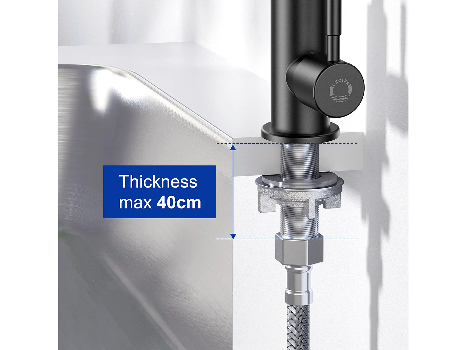 Cecipa max Robinet de Cuisine Robinet d'eau froide pour évier de cuisine - Robinet d'eau froide - Rotatif à 360° - Noir,EU Modèle