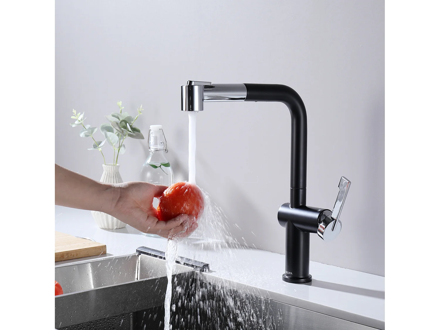 Cecipa max Mezclador de Cocina Extraíble con 2 Modos de Salida de Agua, Grifo de Cocina Giratorio 360, Negro + Galvánico, Modelo UE