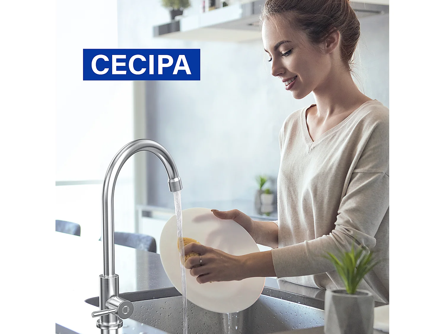 Cecipa max 2PCS Robinet d'eau froide pour évier de cuisine Robinet de cuisine - Robinet d'eau froide - Rotatif à 360° - Brossé,EU Modèle