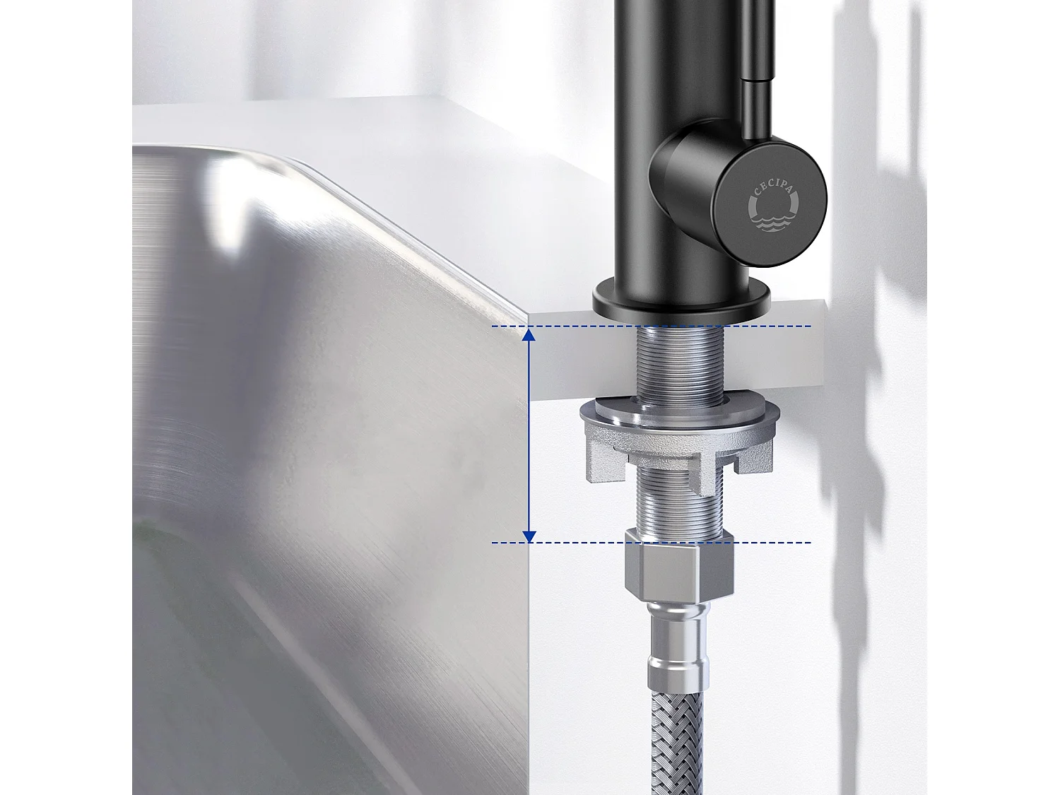 2PCS CECIPA MAX Robinet de Cuisine Noir - Robinet d'évier de cuisine à eau froide - Acier inoxydable 304