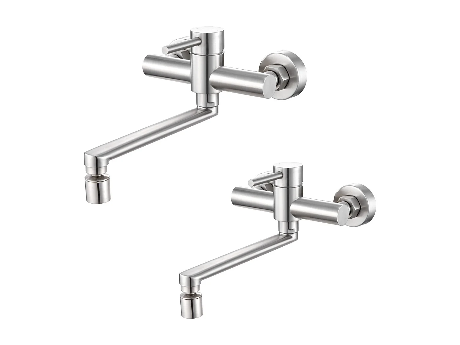 2PCS Cecipa MAX geborstelde wandgemonteerde keukenmengkraan, wandgootsteenkraan met 2 sprays, 360 ° draaibare keukenmengkraan wastafelkranen