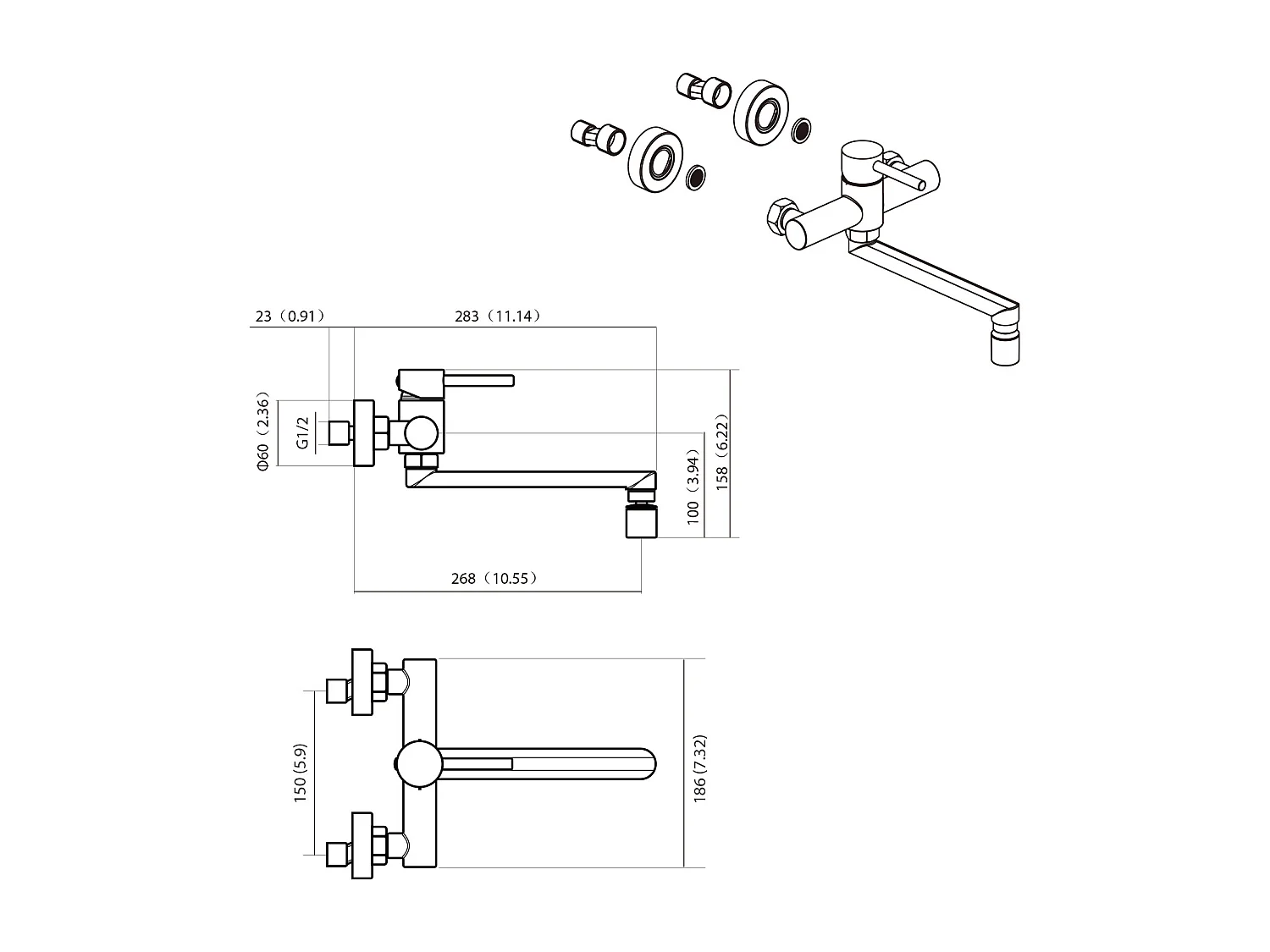 2PCS Cecipa MAX geborstelde wandgemonteerde keukenmengkraan, wandgootsteenkraan met 2 sprays, 360 ° draaibare keukenmengkraan wastafelkranen