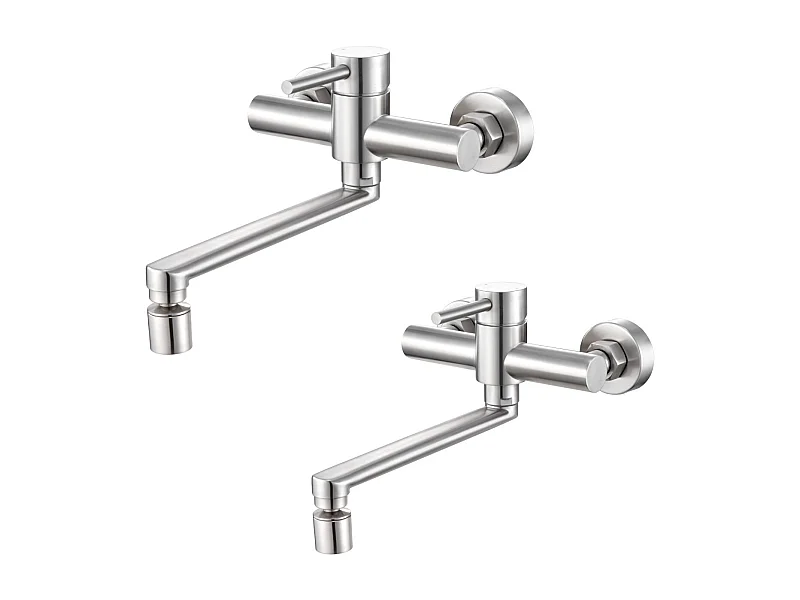 2PCS Cecipa MAX geborstelde wandgemonteerde keukenmengkraan, wandgootsteenkraan met 2 sprays, 360 ° draaibare keukenmengkraan wastafelkranen