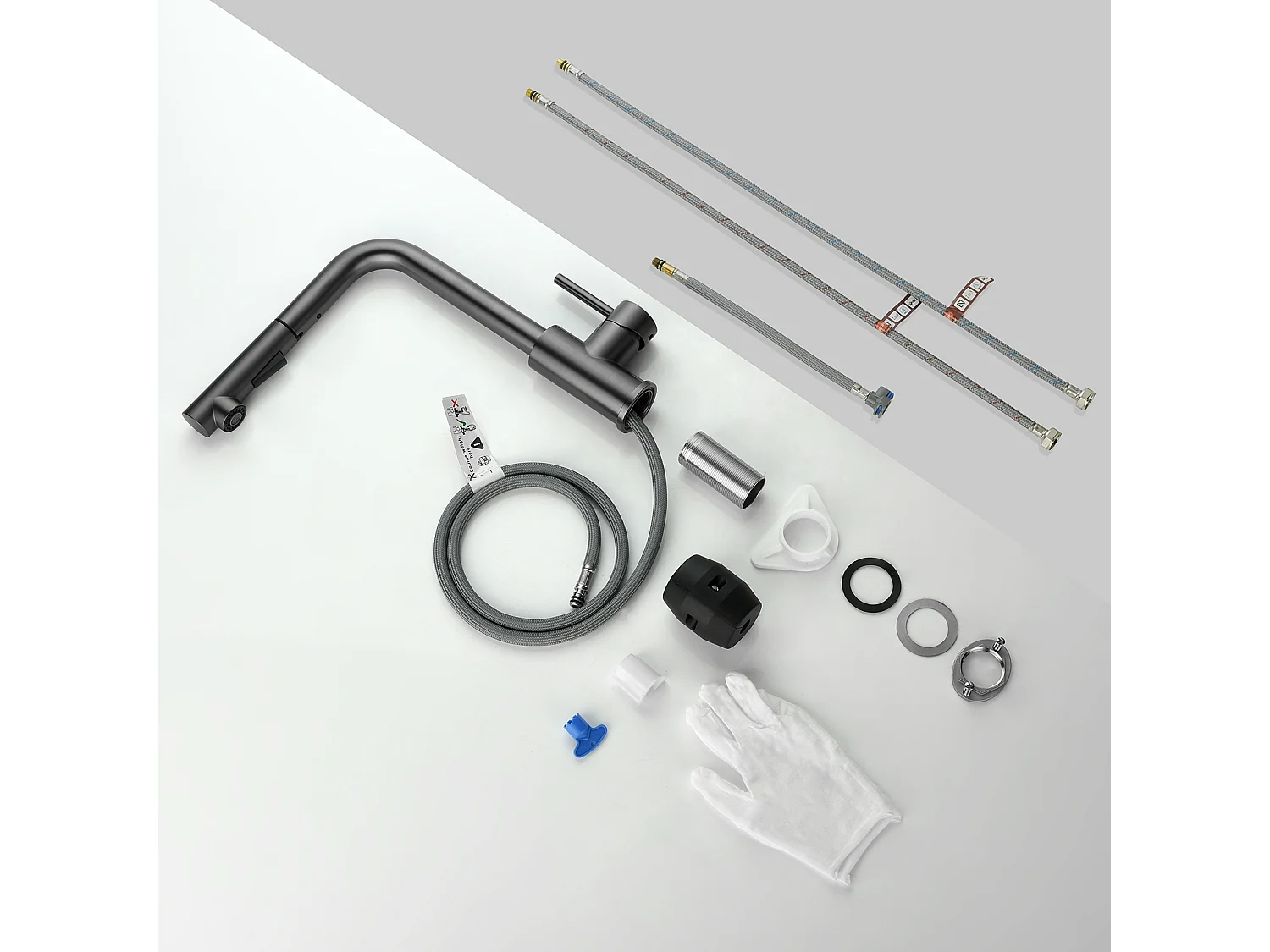 Cecipa max Robinet Cuisine Douchette, Mitigeur de Cuisine Avec Douchette Extractible, Robinet d'Évier à 2 Types de Jets, Gris Noir,EU Modèle