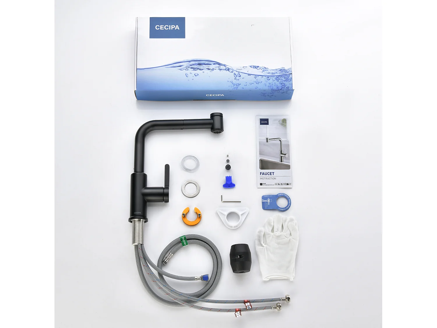 2 Stück CECIPA MAX Küchenmischbatterie mit ausziehbarer Brause, schwarzer Spültischhahn, Wasserhahn für heißes und kaltes Wasser, 2 Wasserauslassmodi