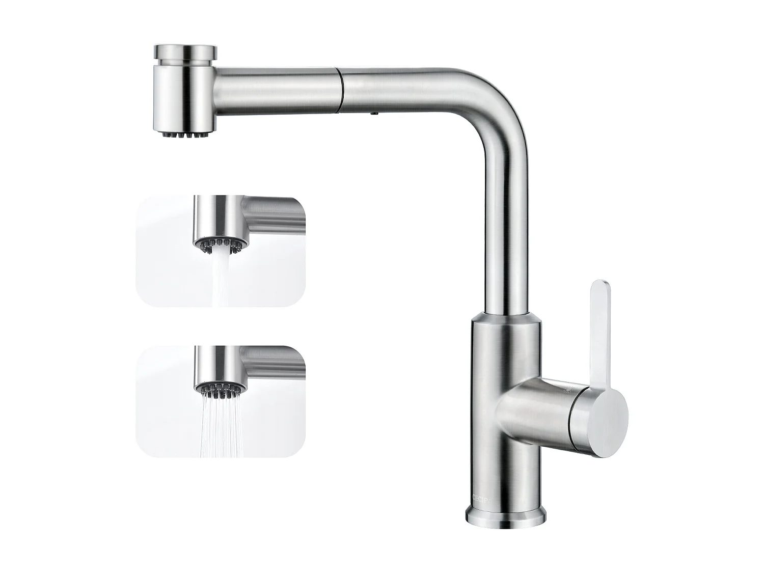 2PCS CECIPA MAX Mitigeur de Cuisine avec Douchette Extractible, Robinet d'évier Brossé, Robinet d'eau Chaude et Froide, 2 Modes de Sortie D'eau