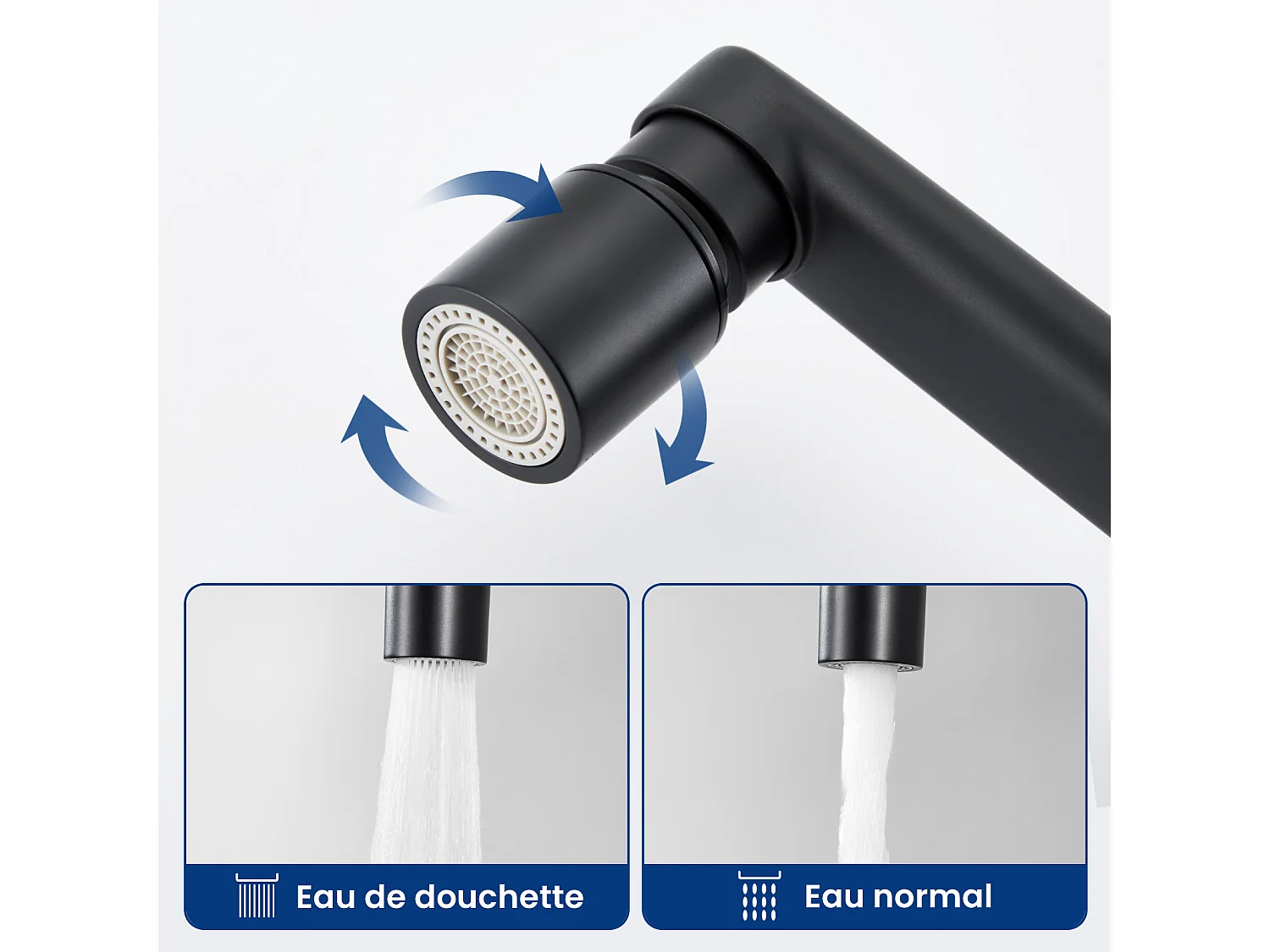 Miscelatore Cucina a Parete Cecipa MAX, Rubinetto per Lavabo a Parete con 2 Getti, Rubinetto per Lavabo Cucina Girevole a 360° Nero