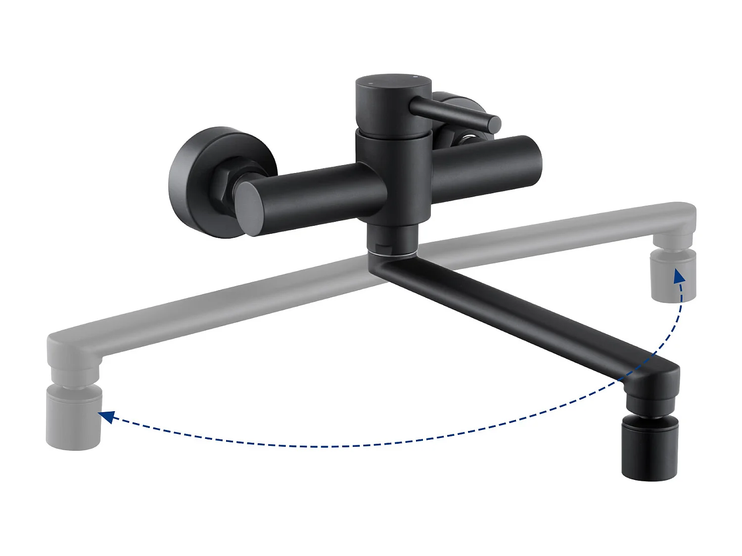 Miscelatore Cucina a Parete Cecipa MAX, Rubinetto per Lavabo a Parete con 2 Getti, Rubinetto per Lavabo Cucina Girevole a 360° Nero