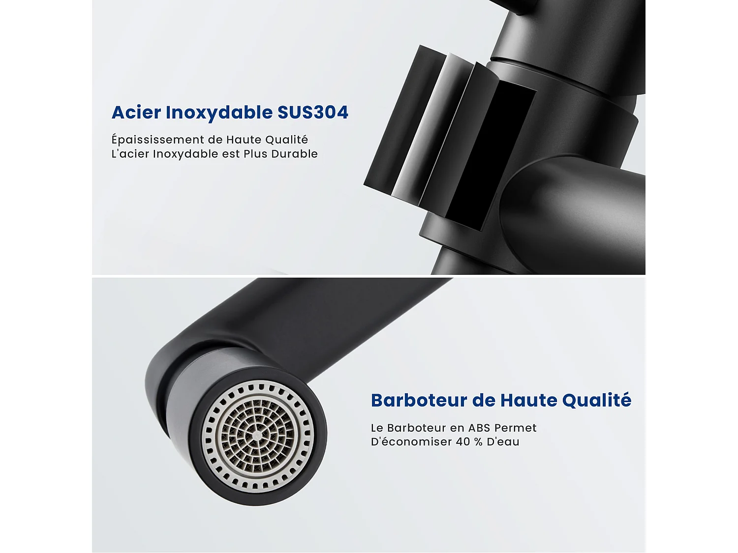 2PCS Cecipa MAX wandgemonteerde keukenmengkraan, wandgemonteerde wastafelkraan met 2 sprays, zwart 360 ° draaibare keukenmengkraan wastafelkranen