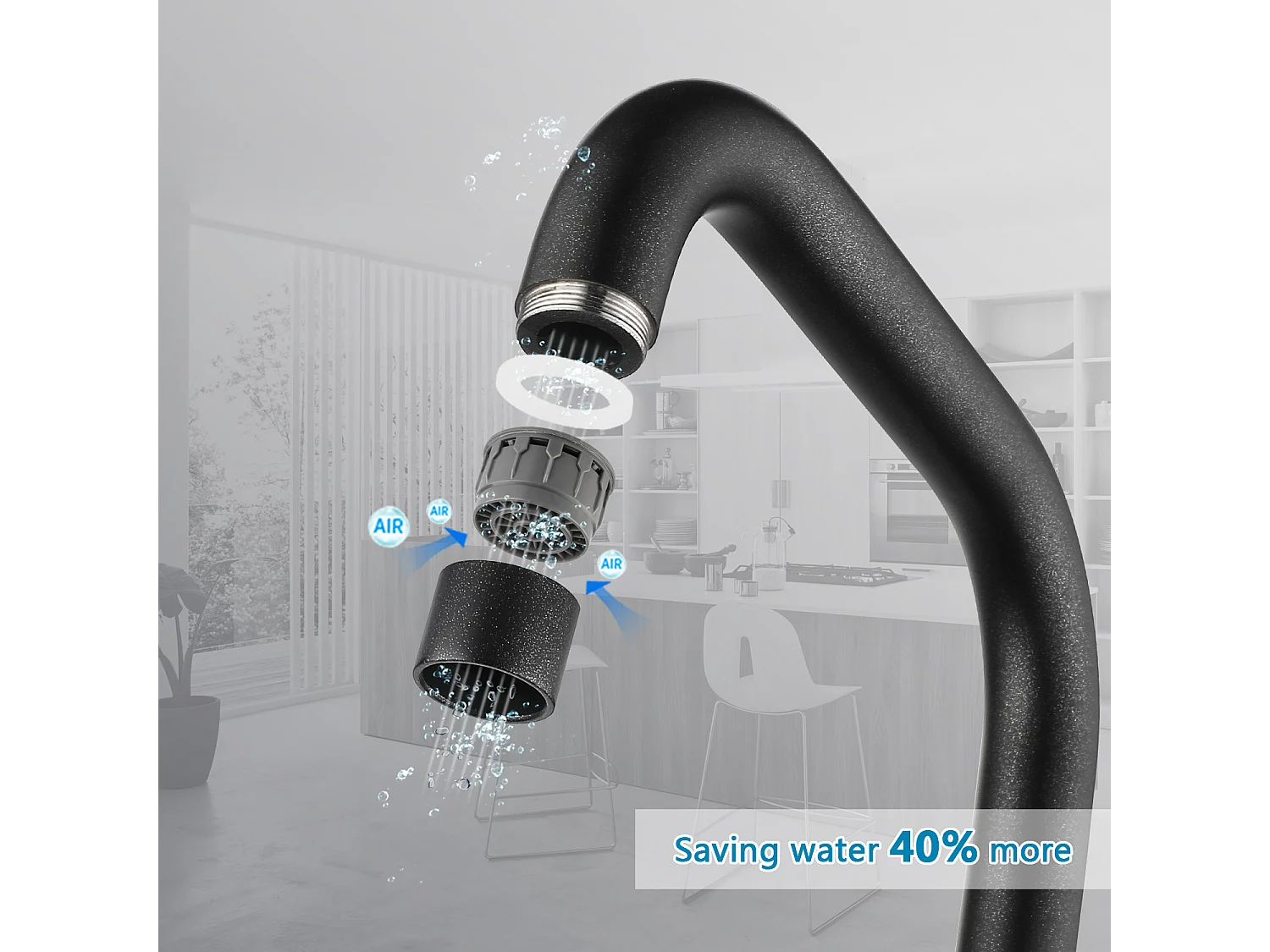 Cecipa max Mitigeur de Cuisine en Inox Noir étoilé - Robinet Cuisine avec Bec Haut et Incurvé,  Mitigeur d'évier d'eau chaude et froide,EU Modèle