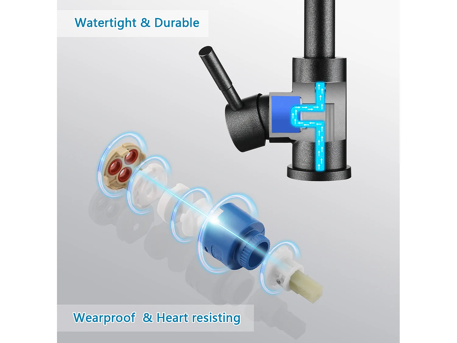 Cecipa max Mitigeur de Cuisine en Inox Noir étoilé - Robinet Cuisine avec Bec Haut et Incurvé,  Mitigeur d'évier d'eau chaude et froide,EU Modèle