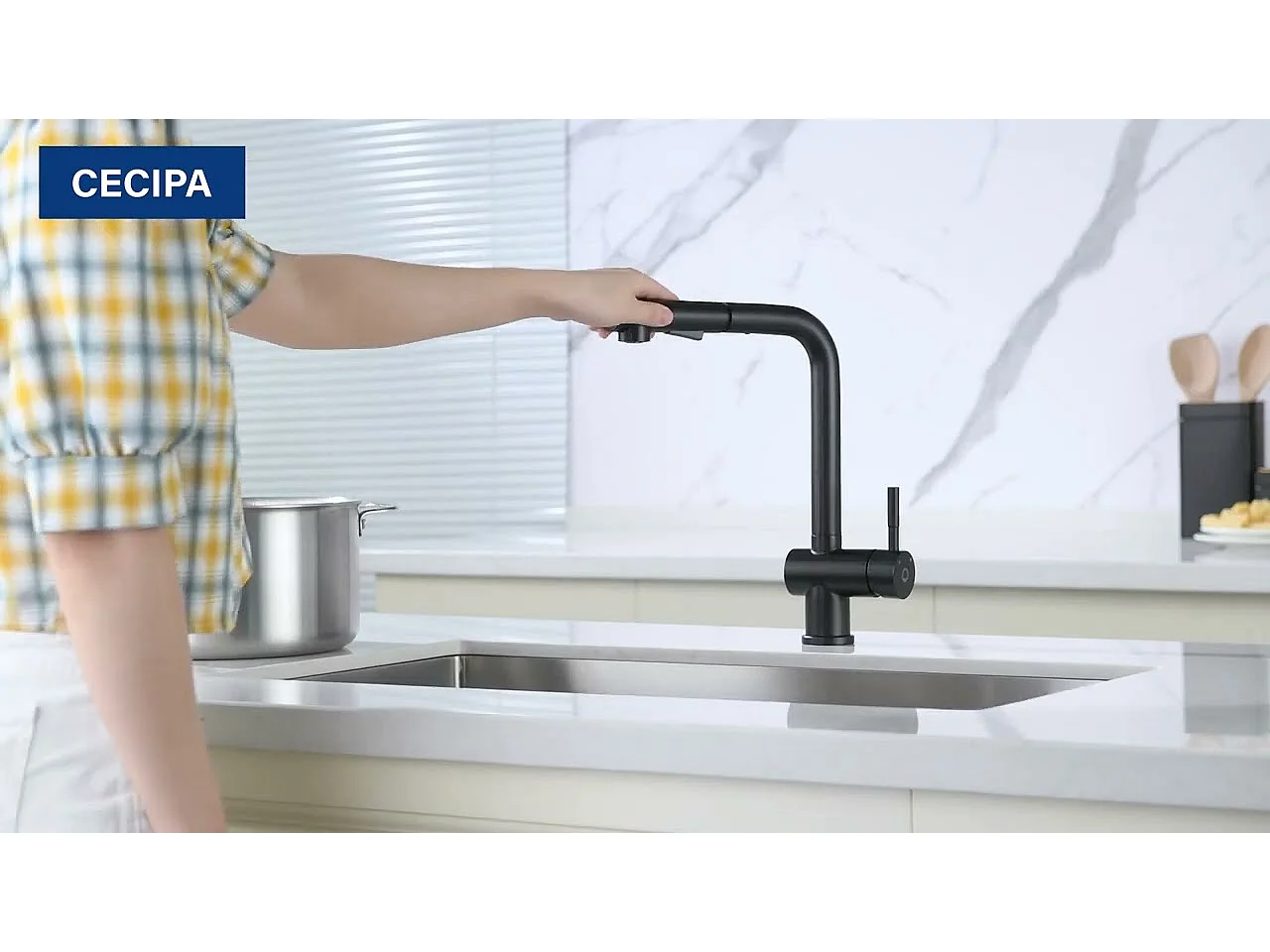 Cecipa max Noir Mitigeur Cuisine Douchette Robinet Douchette d'évier Extractible à 2 Jets Mitigeur Evier Acier Inox Barboteur Démotable,EU Modèle