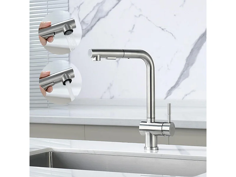 Cecipa max Gebürsteter Küchenmischhahn mit Brause, Doppelbrause, ausziehbarer Spültischbrause, Spültischmischhahn mit abnehmbarem Sprudelwasserbehälter, EU-Modell