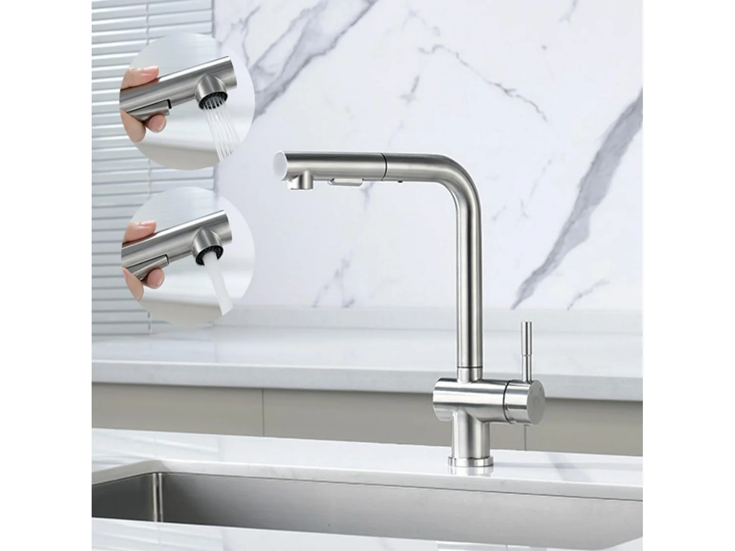 Cecipa max Geborstelde Keukenmengkraan met Sproeikraan Uittrekbare Spoelbak met Twee Jets Spoelbakmengkraan met Afneembare Bubbler, EU-model