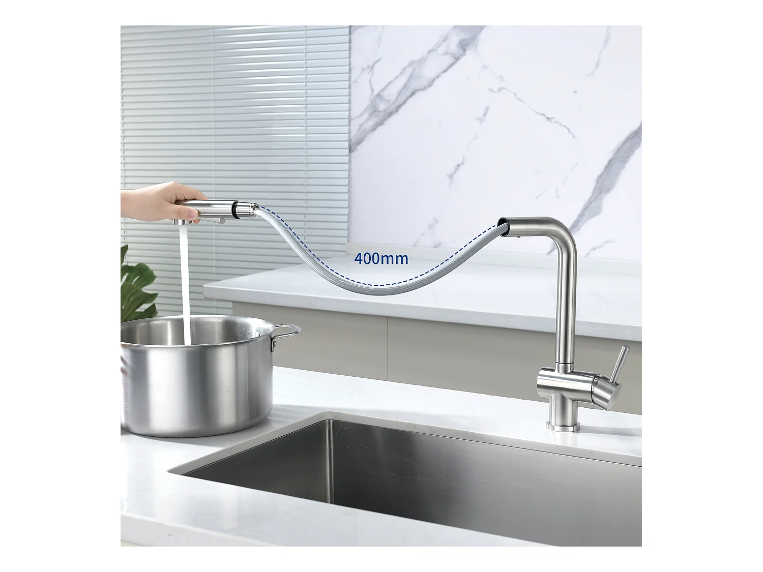 Cecipa max Geborstelde Keukenmengkraan met Sproeikraan Uittrekbare Spoelbak met Twee Jets Spoelbakmengkraan met Afneembare Bubbler, EU-model