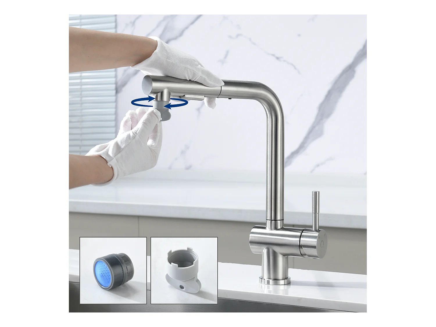 Cecipa max Geborstelde Keukenmengkraan met Sproeikraan Uittrekbare Spoelbak met Twee Jets Spoelbakmengkraan met Afneembare Bubbler, EU-model