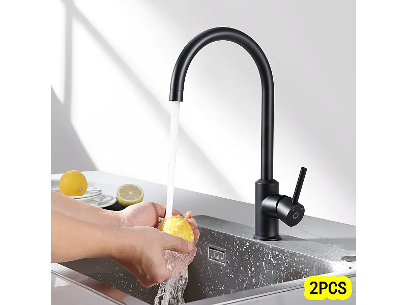 Cecipa max 2PCS keukenkraan 360° draaibare keukenmengkraan Koud en warm water wastafelmengkraan met afneembare bubbler, zwart, EU-model