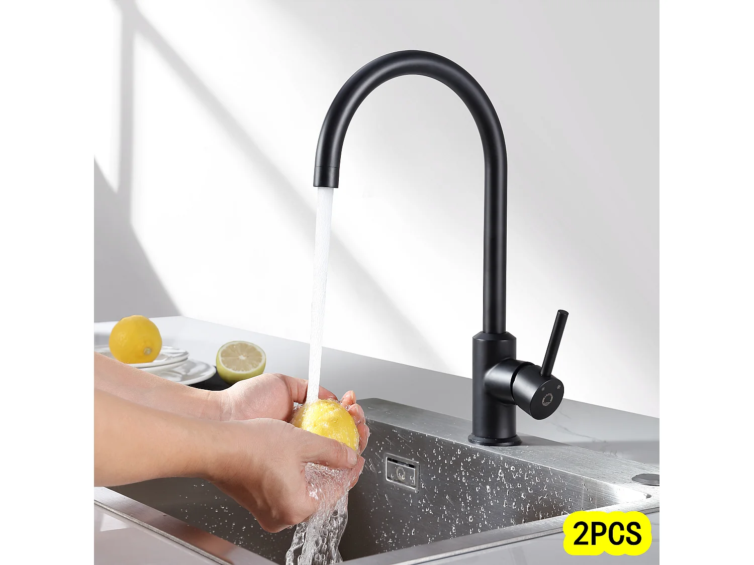 Cecipa max 2PCS Robinet de Cuisine Mitigeur de Cuisine Rotatif à 360°Mitigeur Évier à Eau Froide et Chaude avec Barboteur démotable, Noir,EU Modèle