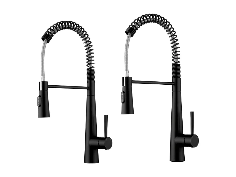 2-teiliges Küchenmischbatterie-Set mit 3 Wasserauslassmodi von Spring – schwarze Spültisch-Mischbatterie mit ausziehbarer Brause, 360° schwenkbarer Küchenhahn