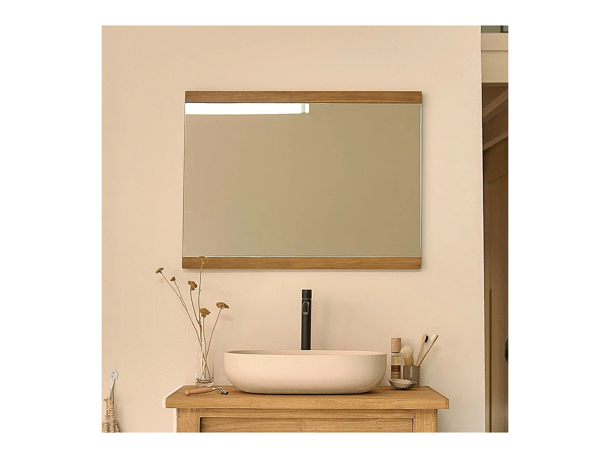 Miroir en teck recyclé massif 80 cm