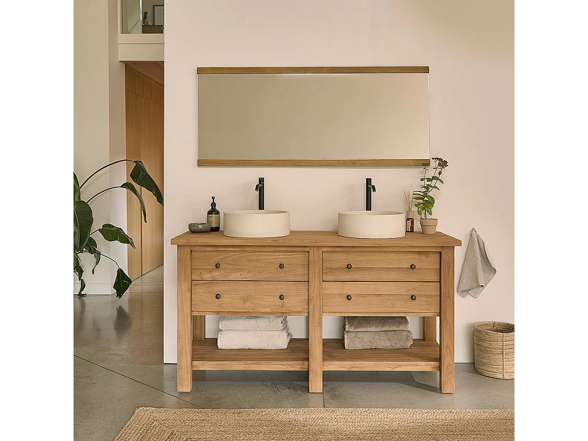 Espejo rectangular de madera de teca recuperada de 140 cm