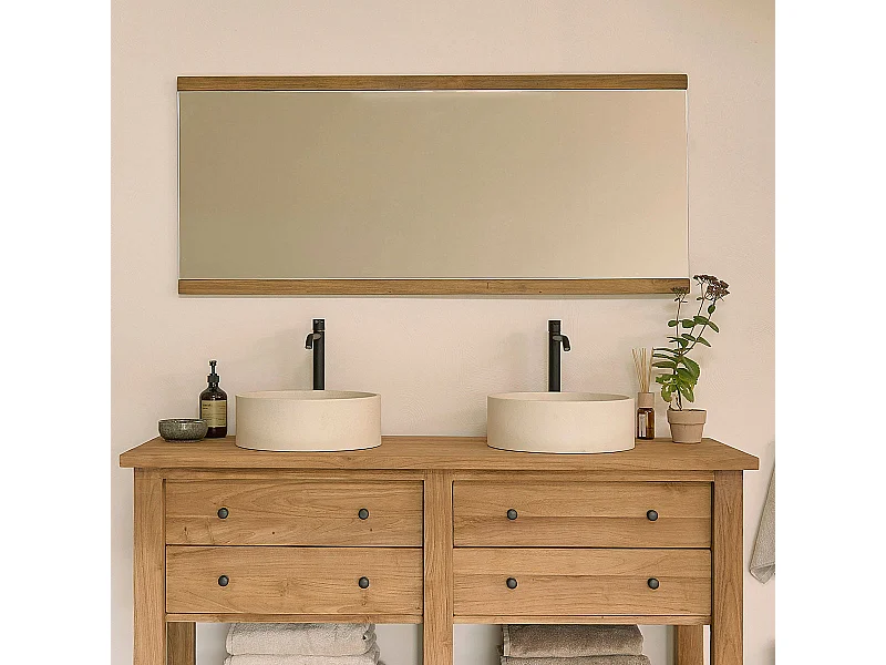 Espejo rectangular de madera de teca recuperada de 140 cm