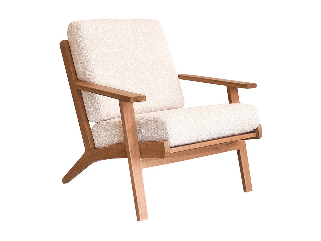 Sillón de madera de teca maciza y asiento de tela de rizo