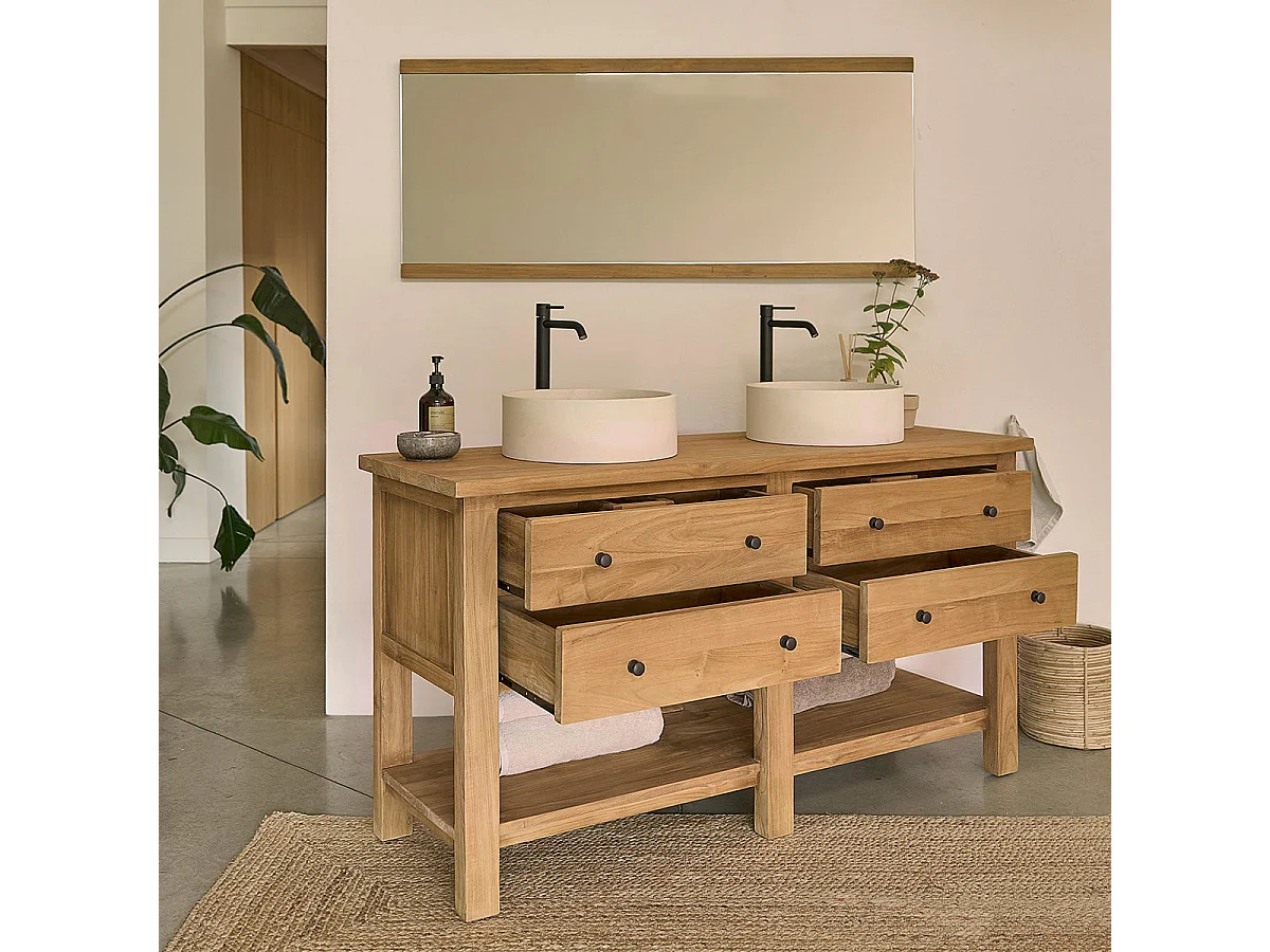 Meuble sous vasque en teck recyclé massif 150 cm