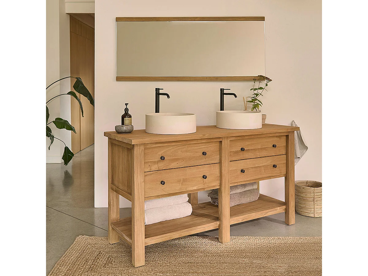 Meuble sous vasque en teck recyclé massif 150 cm