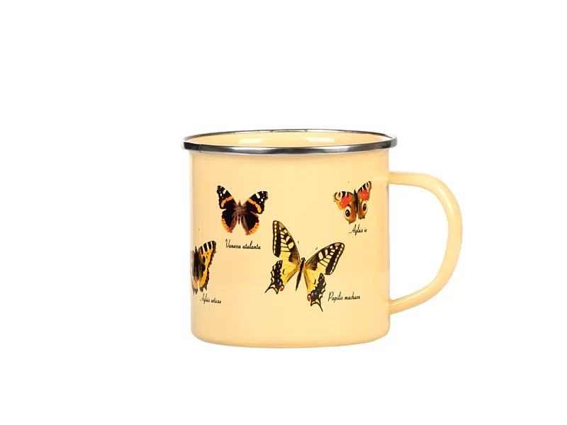 Tasse métal émaillé papillons - Beige - 450ml