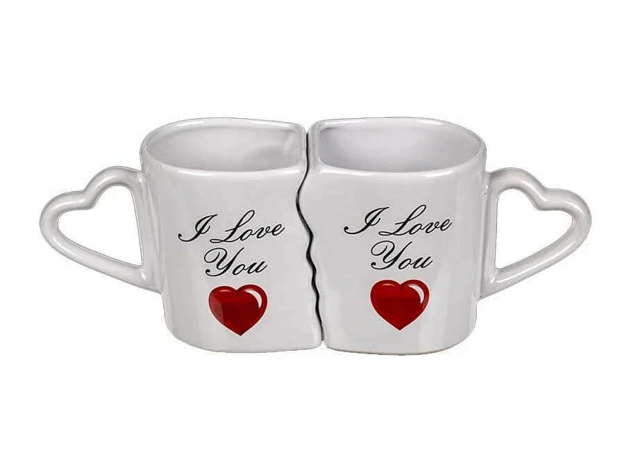 Lot de 2 tasses mug encastrables "I love you" 250 ml - Blanc - D 8 x H 10 cm