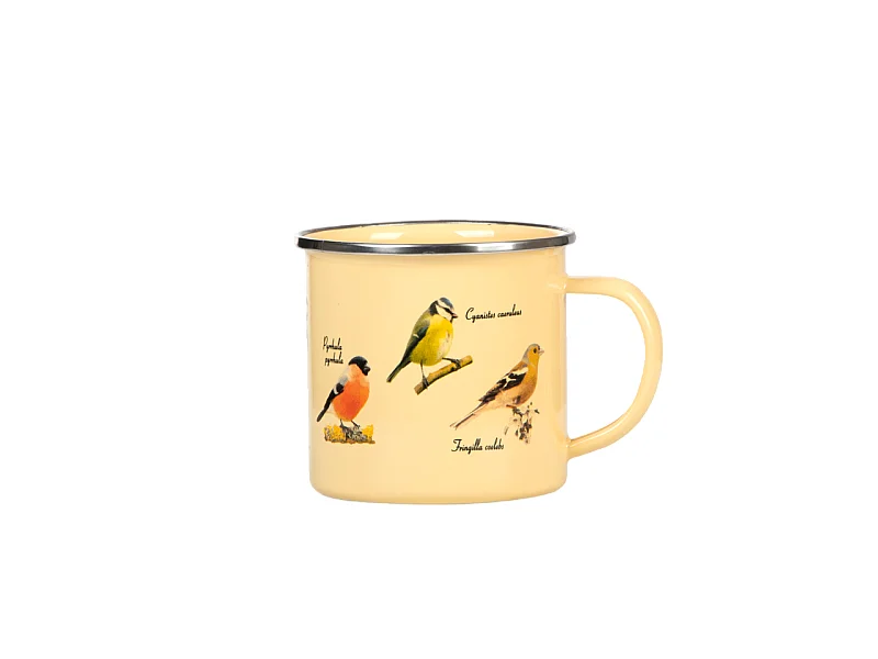 Tasse en métal émaillé oiseaux - Beige - 450ml