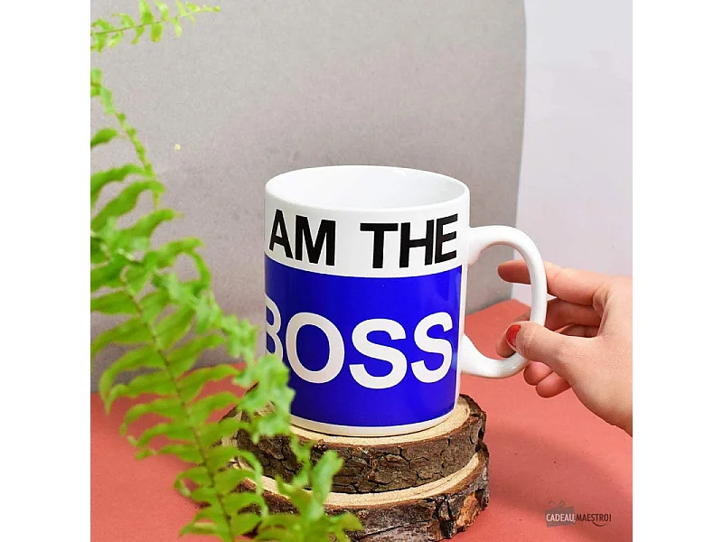 Tasse mug "I am the boss" 700 ml - Bleu/blanc - D 11 x H 13 cm