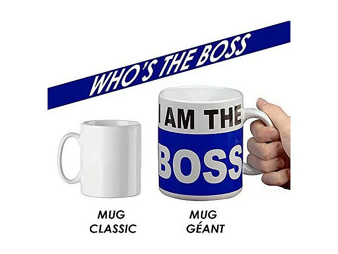 Tasse mug "I am the boss" 700 ml - Bleu/blanc - D 11 x H 13 cm