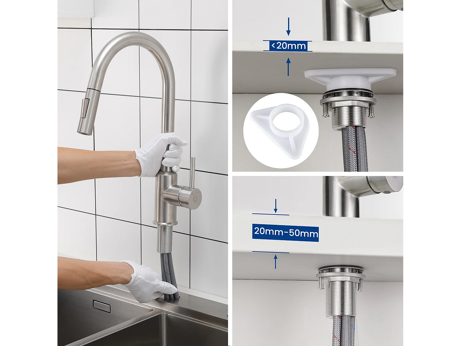 Cecipa max Keukenmengkraan met uittrekbare sproeier - Geborsteld roestvrijstalen aanrechtmengkraan - 2 wateruitlaatmodi, EU-model