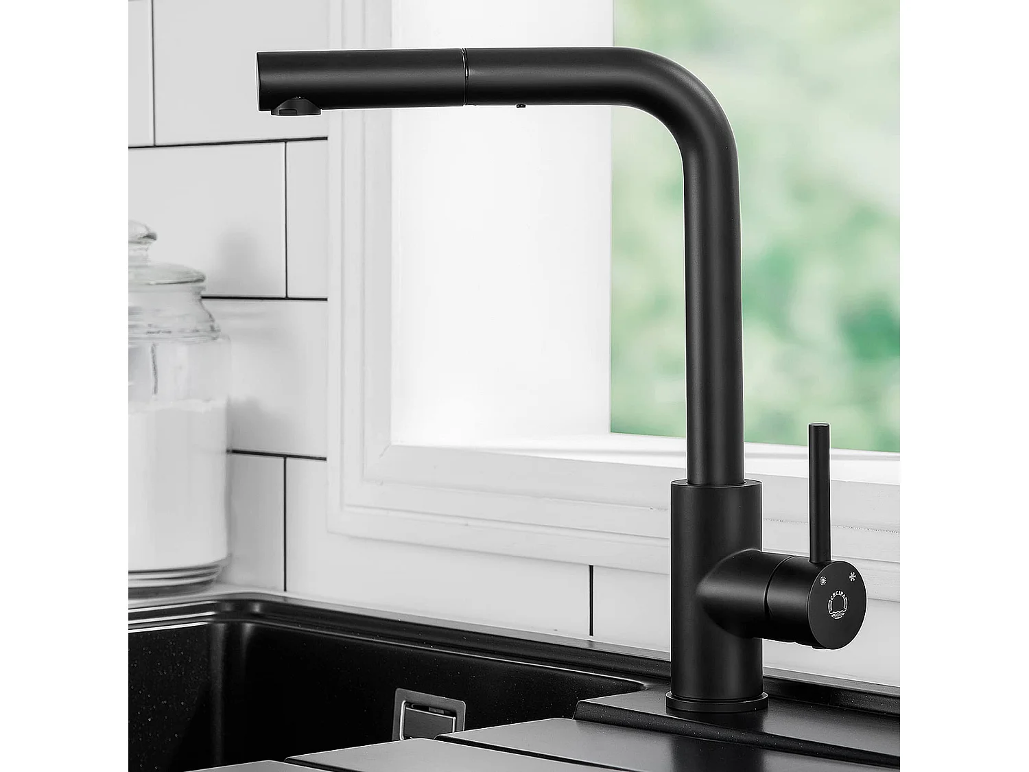 Cecipa max Miscelatore Cucina Nero Rubinetto Doccia Lavello Estraibile Doccetta Miscelatore Lavello Bocca Alta Girevole 360° Gorgoglio Staccabile, Modello EU