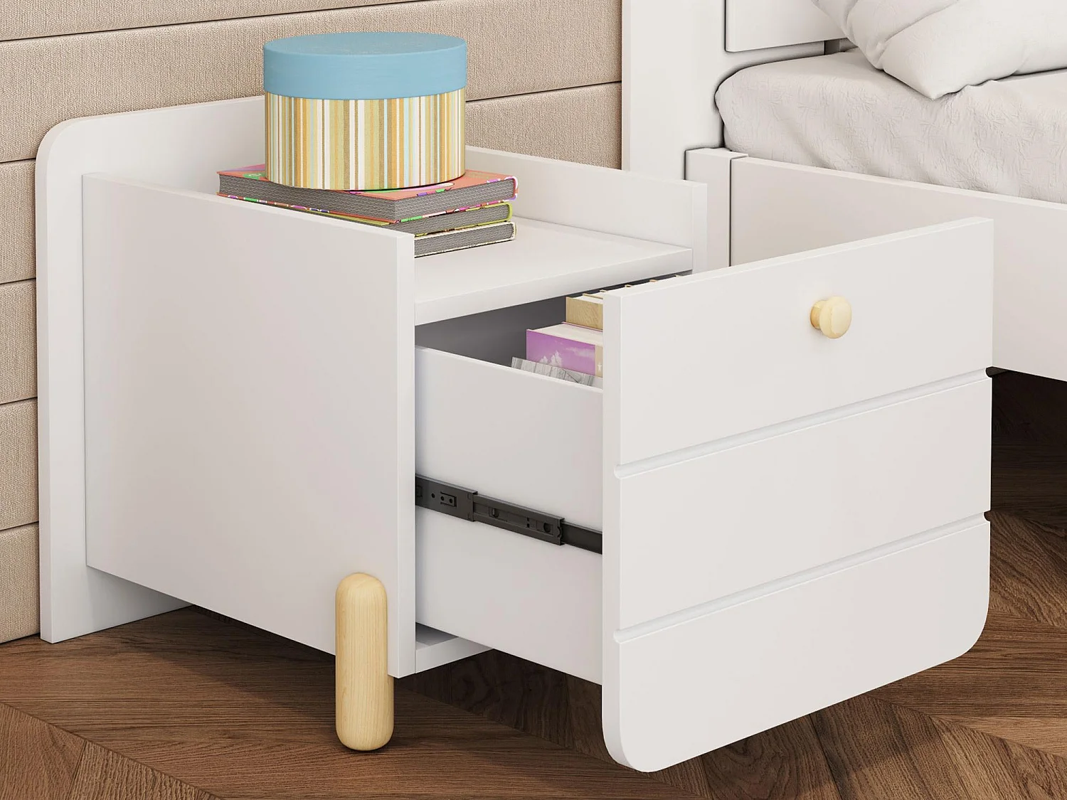 Table de chevet en bois - avec 1 tiroir - Blanc