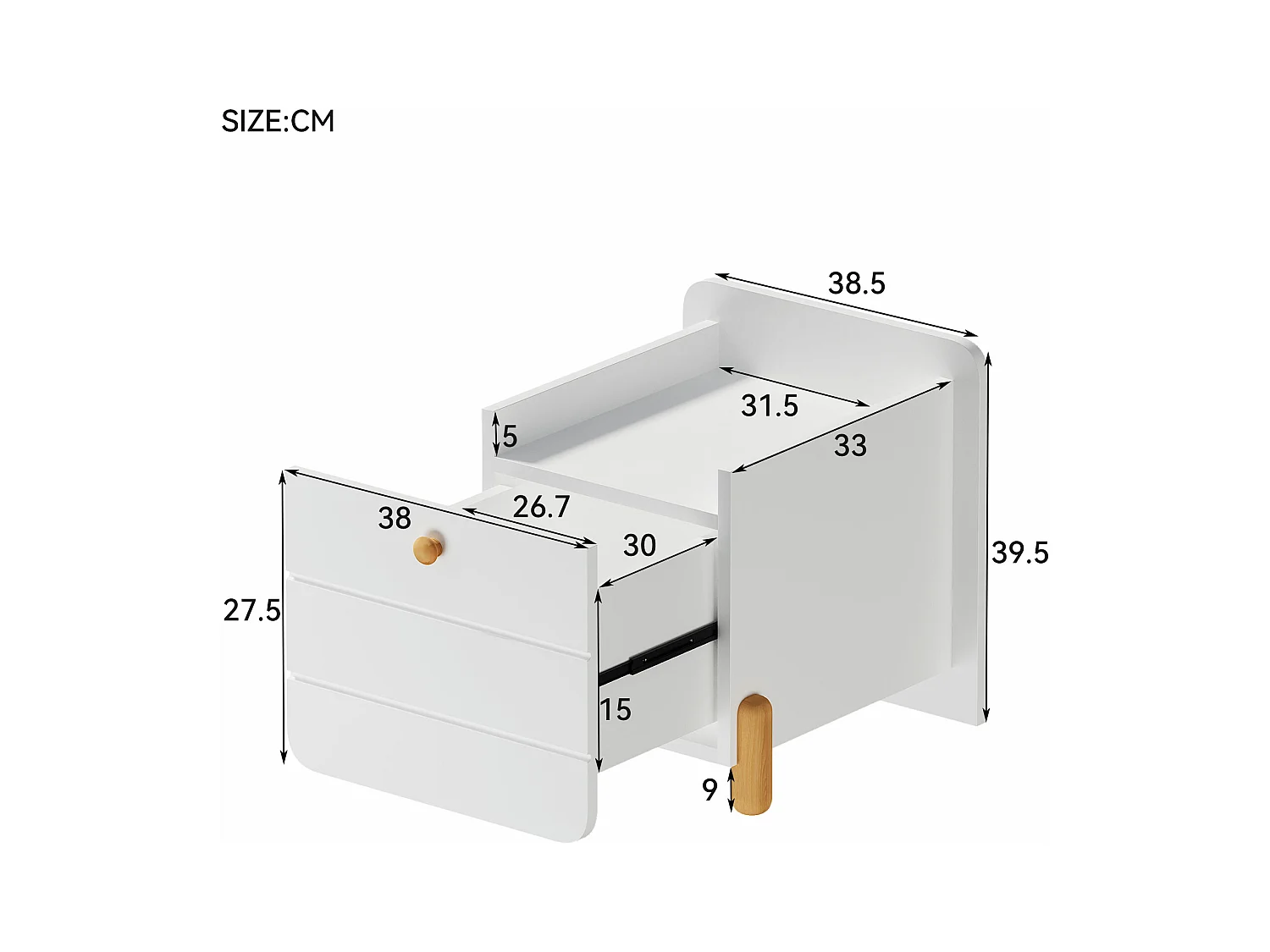 Nachttisch aus Holz – mit 1 Schublade – Weiß