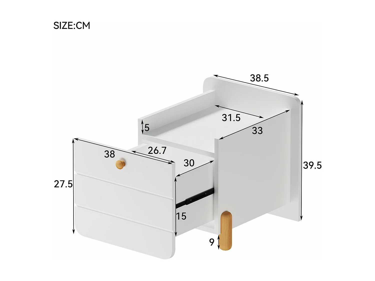 Table de chevet en bois - avec 1 tiroir - Blanc