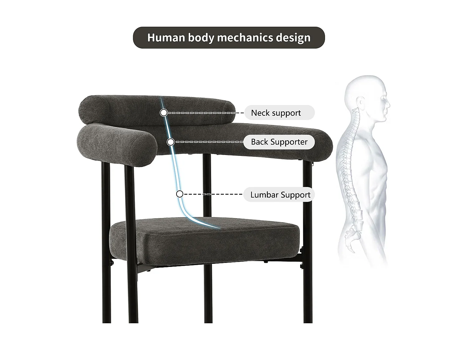 Set van 6 fluwelen stoelen - met armleuningen - Grijs