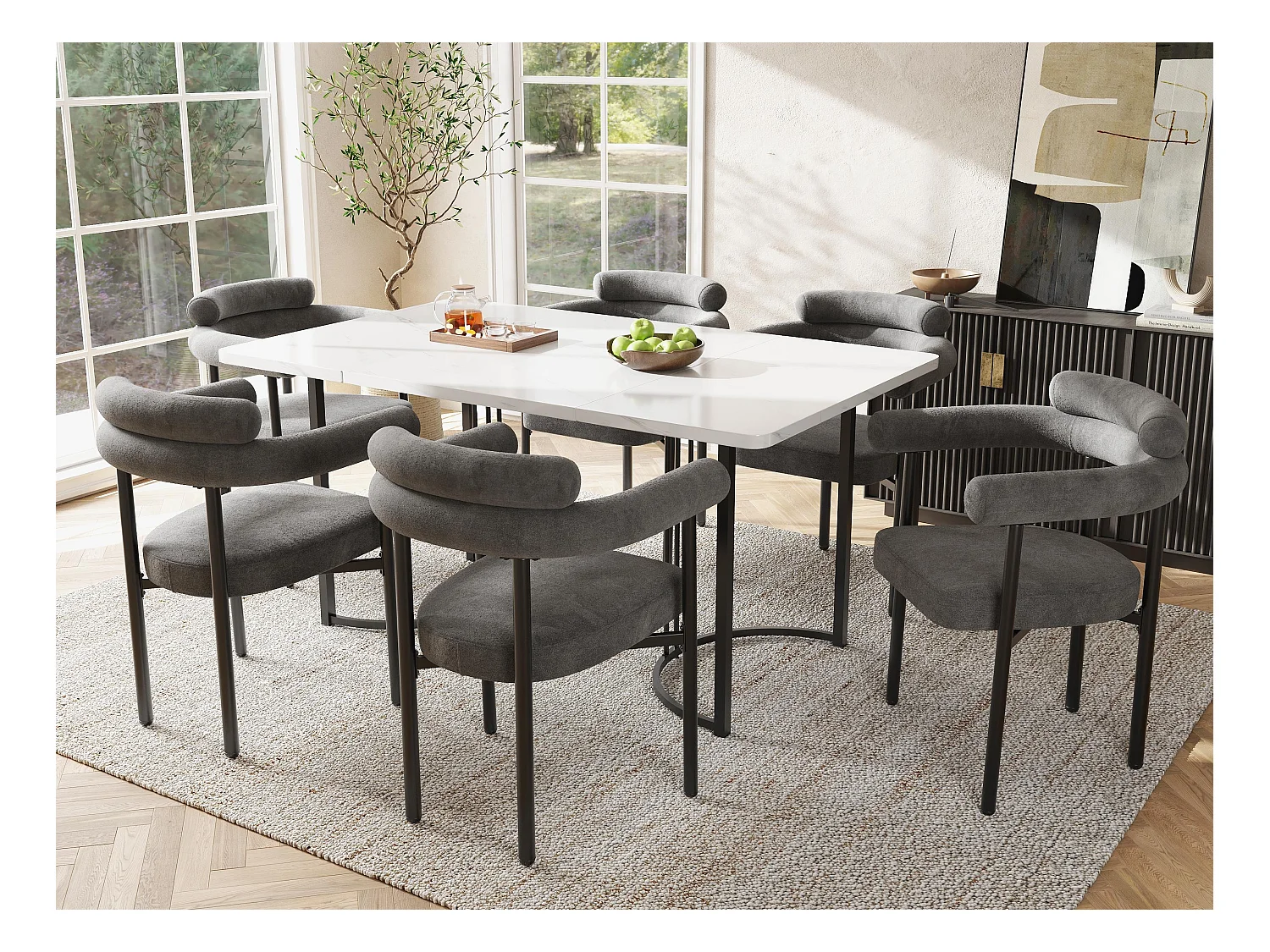 Lot de 6 chaises en velours - avec accoudoirs - Gris