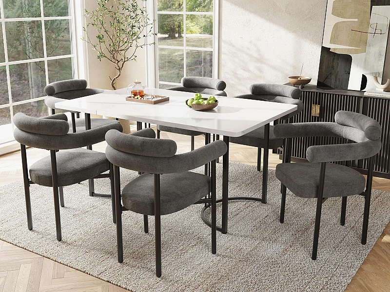 Lot de 6 chaises en velours - avec accoudoirs - Gris